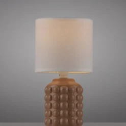 JUST LIGHT Tischleuchte BLOOP braun Stoffschirm weiß einflammig