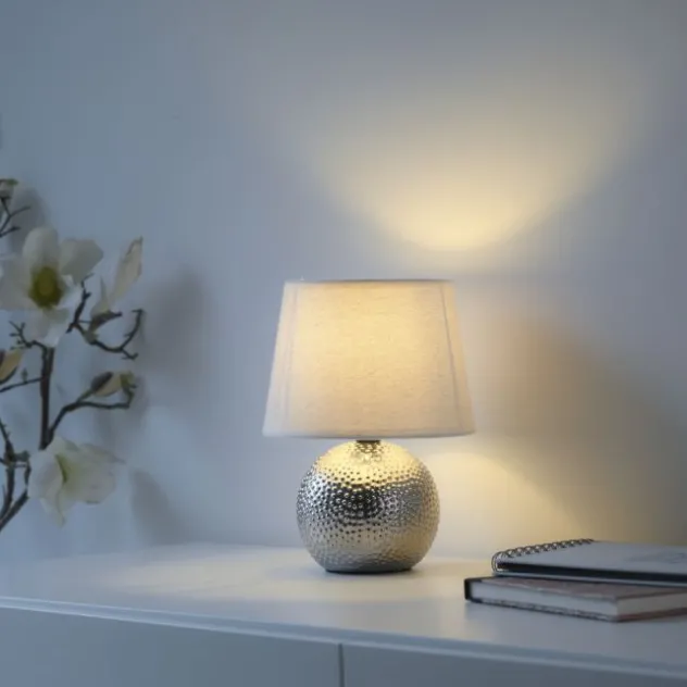 JUST LIGHT Tischleuchte ESME chrom Lampenschirm weiß einflammig