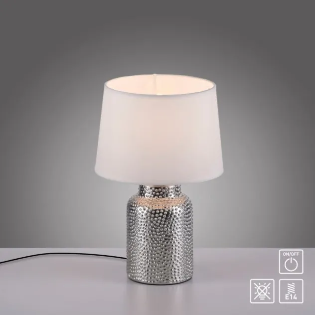 JUST LIGHT Tischleuchte ESME chrom Lampenschirm weiß einflammig
