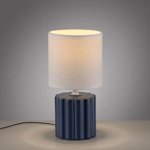 JUST LIGHT Tischleuchte LINX blau Stiffschirm weiß einflammig