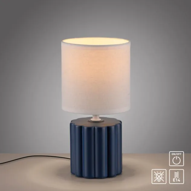 JUST LIGHT Tischleuchte LINX blau Stiffschirm weiß einflammig