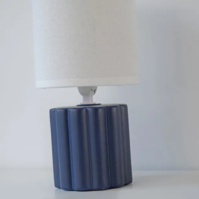 JUST LIGHT Tischleuchte LINX blau Stiffschirm weiß einflammig