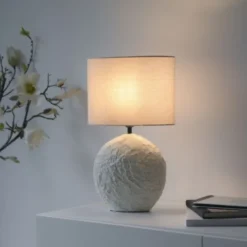 JUST LIGHT Tischleuchte LIVA, vanille Stoffschirm E14
