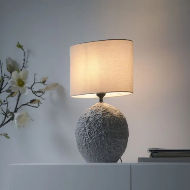 JUST LIGHT Tischleuchte LIVA, grau Stoffschirm E14