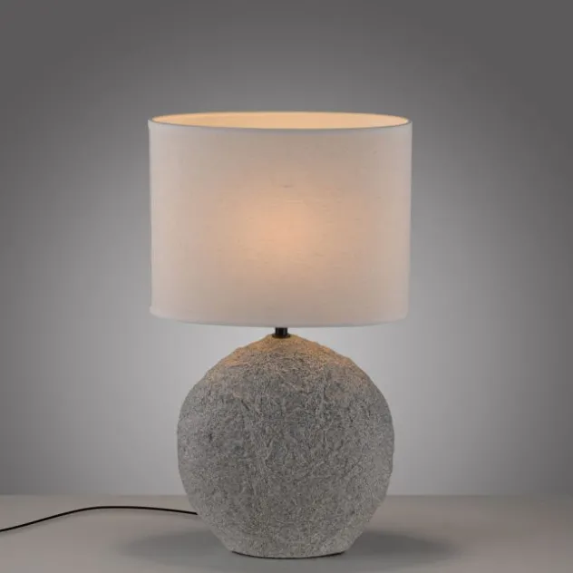 JUST LIGHT Tischleuchte LIVA, grau Stoffschirm E14