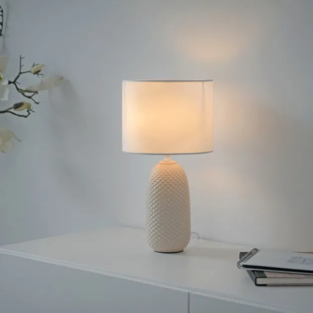 JUST LIGHT Tischleuchte PINE sand Lampenschirm weiß einflammig