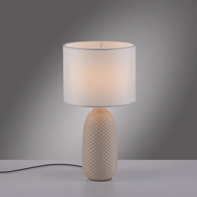 JUST LIGHT Tischleuchte PINE sand Lampenschirm weiß einflammig
