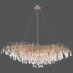 Kronleuchter, Messing Optik, 400 Glasanhänger, elegant, Design