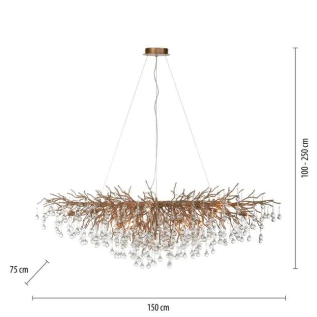 Kronleuchter, Messing Optik, 400 Glasanhänger, elegant, Design