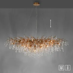 Kronleuchter, Messing Optik, 400 Glasanhänger, elegant, Design