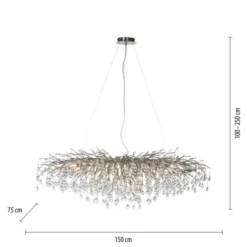 Kronleuchter, silber, elegant, Design, IP20, 400 Glasanhänger