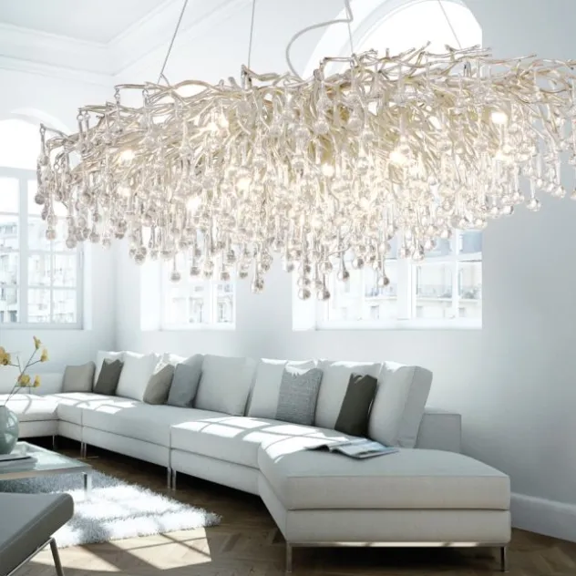 Kronleuchter, silber, elegant, Design, IP20, 400 Glasanhänger