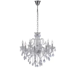 Kronleuchter, Transparent, 8 Leuchtköpfe, Kristallanhänger, E14 Fassung,