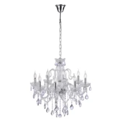 Kronleuchter, Transparent, 8 Leuchtköpfe, Kristallanhänger, E14 Fassung,