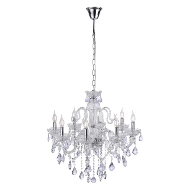 Kronleuchter, Transparent, 8 Leuchtköpfe, Kristallanhänger, E14 Fassung,