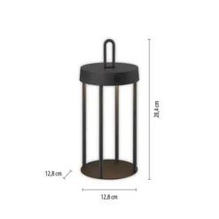 LED Akkulampe Tischleuchte schwarz 28cm Touchdimmer IP44 Gartenleuchte