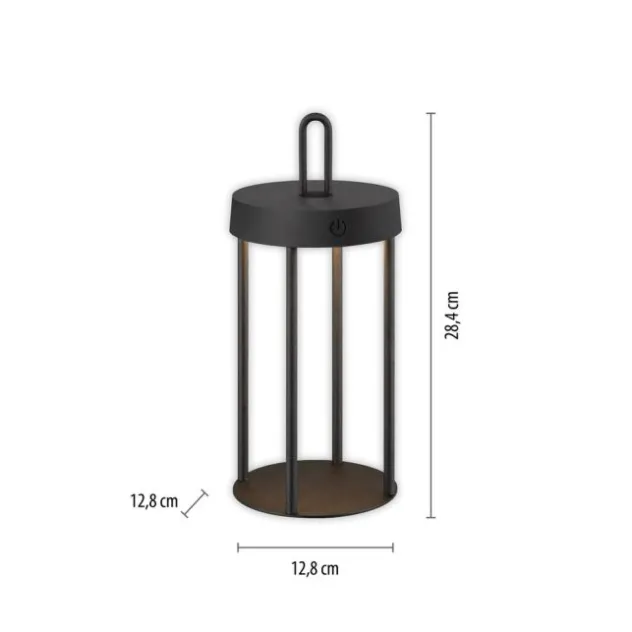 LED Akkulampe Tischleuchte schwarz 28cm Touchdimmer IP44 Gartenleuchte