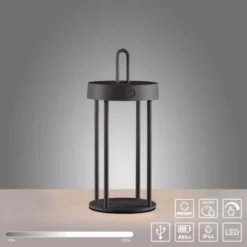 LED Akkulampe Tischleuchte schwarz 28cm Touchdimmer IP44 Gartenleuchte