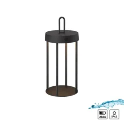 LED Akkulampe Tischleuchte schwarz 28cm Touchdimmer IP44 Gartenleuchte