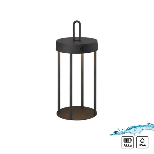 LED Akkulampe Tischleuchte schwarz 28cm Touchdimmer IP44 Gartenleuchte
