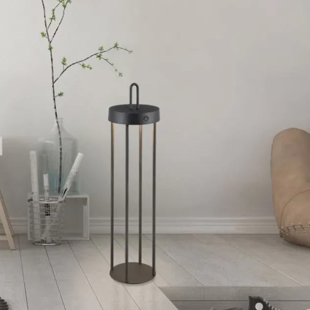 LED Akkulampe Tischleuchte schwarz 50cm Touchdimmer IP44 Gartenleuchte