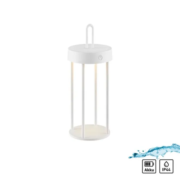 LED Akkulampe Tischleuchte weiß 28cm Touchdimmer IP44 Gartenleuchte