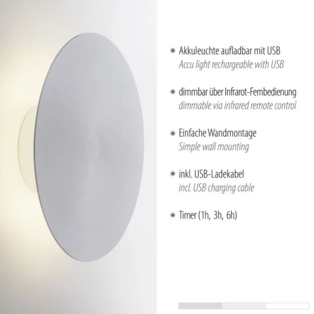 LED Akkuleuchte AKKU 25cm aluminium Timerfunktion USB dimmbar