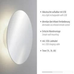 LED Akkuleuchte AKKU 25cm chrom Timerfunktion USB dimmbar