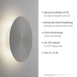 LED Akkuleuchte AKKU 18cm grau Timerfunktion USB dimmbar