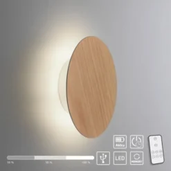 LED Akkuleuchte AKKU 18cm Holz Natur Timerfunktion USB dimmbar