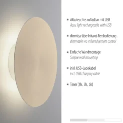 LED Akkuleuchte AKKU 25cm messing matt Timerfunktion USB dimmbar