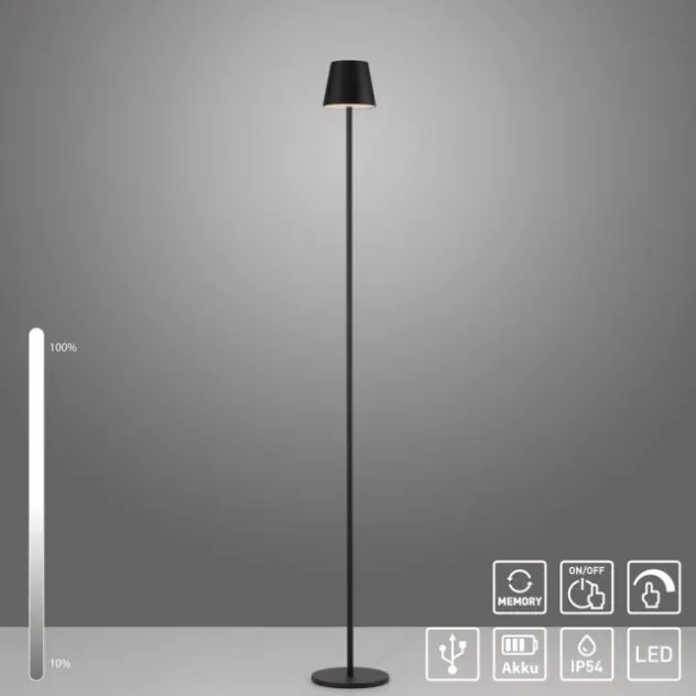 LED Akkuleuchte schwarz Steh- und Tischleuchte Touchdimmer IP54 Außenbereich