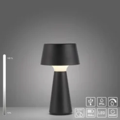 LED Akkuleuchte Tischleuchte schwarz Touchdimmer IP54 USB Innen-Außenbereich