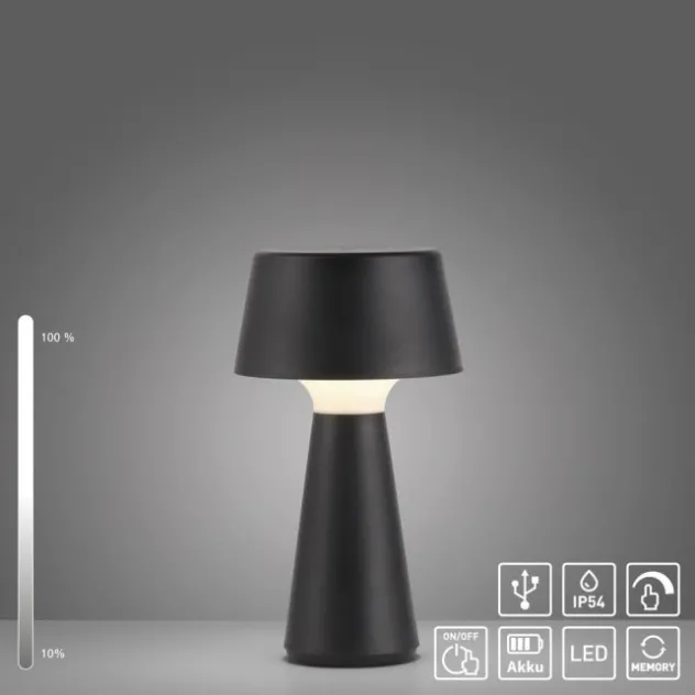 LED Akkuleuchte Tischleuchte schwarz Touchdimmer IP54 USB Innen-Außenbereich