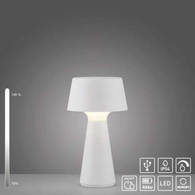 LED Akkuleuchte Tischleuchte weiß Touchdimmer IP54 USB Innen-Außenbereich