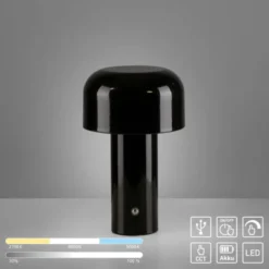 LED Akku Tischleuchte schwarz Pilzform dimmbar per Touch USB