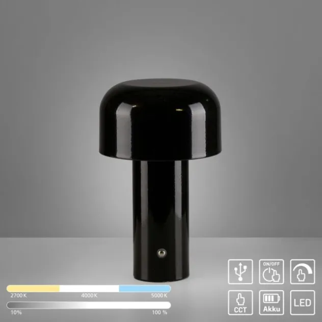 LED Akku Tischleuchte schwarz Pilzform dimmbar per Touch USB