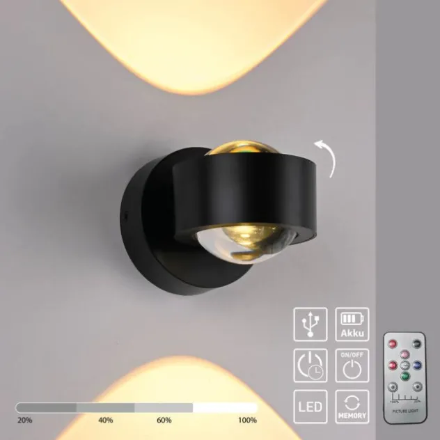 LED Akku Wandleuchte AKKU-CHIA, schwarz,