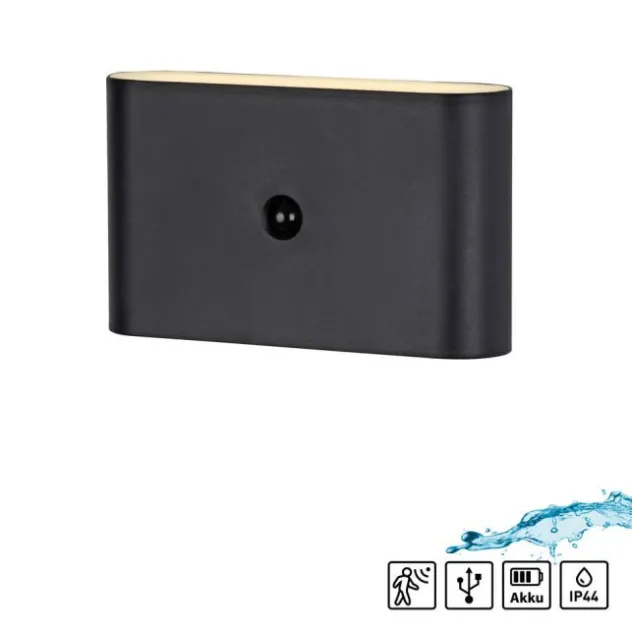 LED Akku Wandleuchte AKKU-ZIDDY, schwarz, Bewegungsmelder, aufladbar