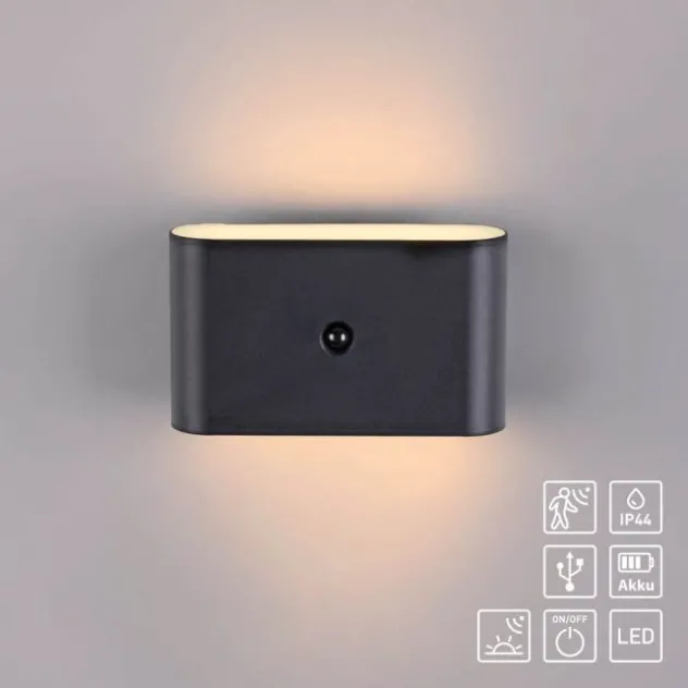 LED Akku Wandleuchte AKKU-ZIDDY, schwarz, Bewegungsmelder, aufladbar