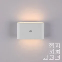 LED Akku Wandleuchte AKKU-ZIDDY, weiss, IP44, aufladbar, Bewegungsmelder