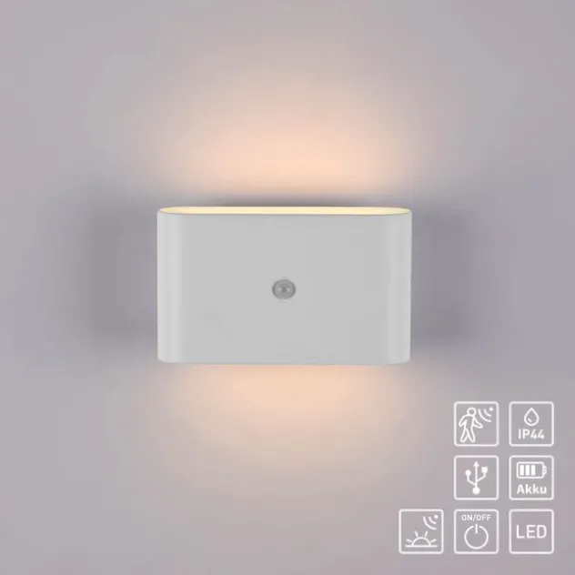 LED Akku Wandleuchte AKKU-ZIDDY, weiss, IP44, aufladbar, Bewegungsmelder