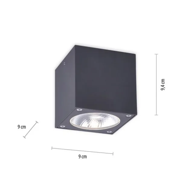 LED-Außenaufbaustrahler, anthrazit, Cube, spritzwassergeschützt,