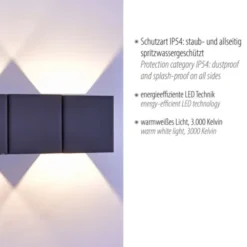 LED-Außenwandleuchte, anthrazit, warmweiß, spritzwassergeschützt, modern