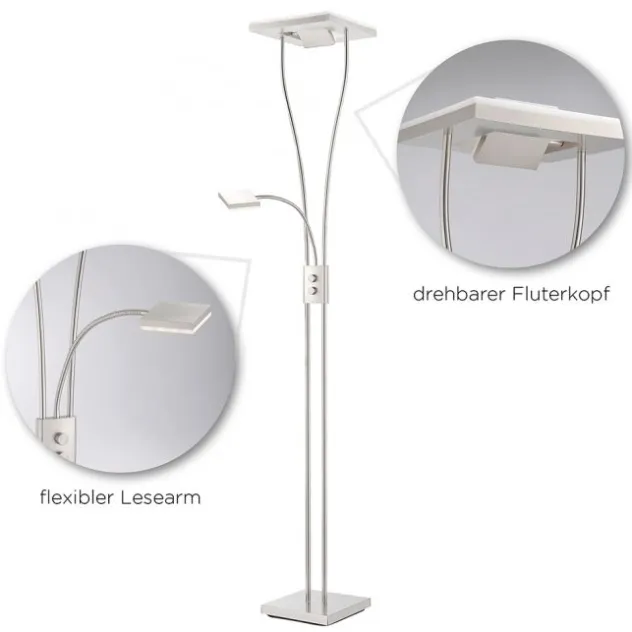 LED-Deckenfluter, Lesearm, warmweiß, Fluter dimmbar, getrennt schaltbar