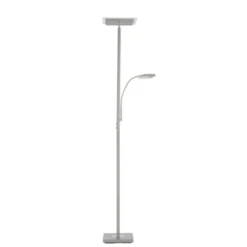 LED Deckenfluter, Leseleuchte, Fernbedienung, dimmbar, stahlfarben