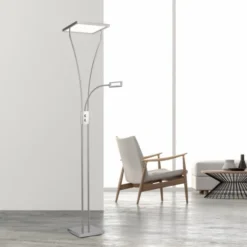 LED Deckenfluter mit Lesearm, modern, dimmbar, Drehdimmer, warmweißes Licht