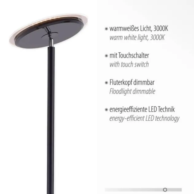 LED-Deckenfluter, schwarz, verstellbaren Fluterkopf, Stehlampe