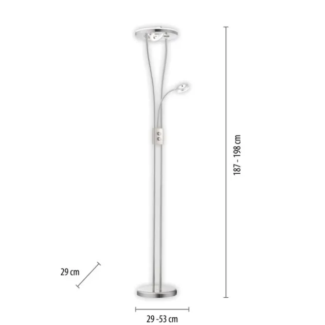 LED-Deckenfluter, stahlfarben, Leseleuchte, dimmbar, warmweißes Licht