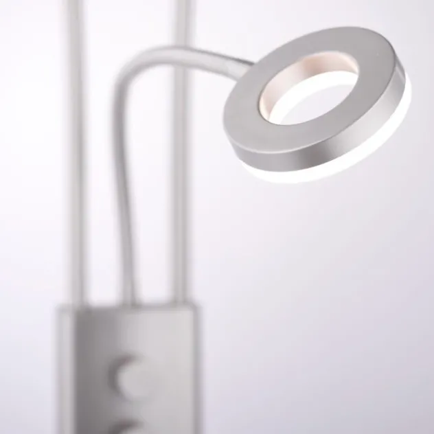LED-Deckenfluter, stahlfarben, Leseleuchte, dimmbar, warmweißes Licht